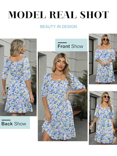 Image of ANRABESS Womens Lantern Short Sleeve Square Neck Casual Flowy Mini Dresses 2026 Holiday Summer Spring Beach Vacation Clothes