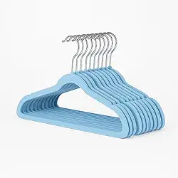 Kit 10 Cabide Infantil de Veludo Antideslizante Slim Ultrafino para Roupa Calça Camiseta de Bebe (Azul)