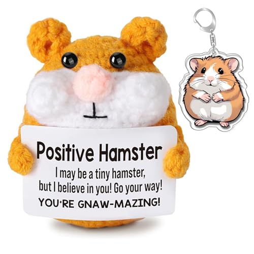 Vspek Handgefertigter Gehäkelter Positiver Hamster Hamster Schlüsselanhänger Positiver Energiekarte Mutmacher Geschenk Viel Glück Geschenke Emotionales Unterstützungs Geschenk für Frauen Männer