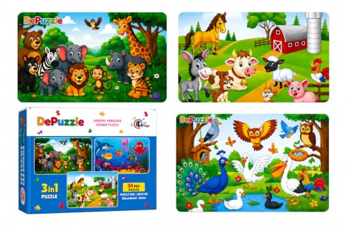 Image of 3 in 1 Animal, Bird Theme Jigsaw Puzzle Set for Kids I 54 Pieces Each I Ages 4+ I Premium Category I Size 33x23 CM I Educational Learning I Cognitive Developement