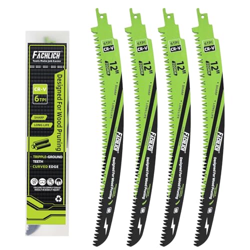 FACHLICH Japanese Teeth Reciprocating Saw Blade 12Inch - Saber Saw Blades Wood Pruning, 4pcs Curved Edge 6TPI for Tree Trimming, Wood/PVC Pipe Cutting
