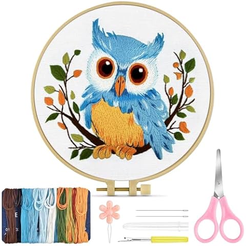 TINDTOP Embroidery Kit for Beginners Adult, Owl Embroidery Kit for Beginners Include Embroidery Cloth Hoops Threads for Craft Lover Hand Stitch with Embroidery Skill Techniques Cover