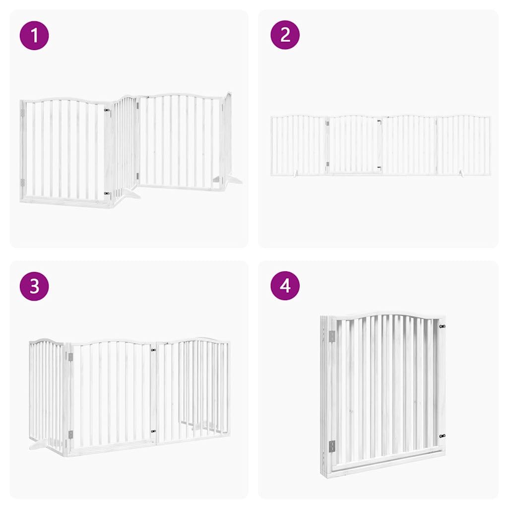 Homgoday Barrera para Perros,Barrera de Seguridad para Perros Mascotas,Valla Perros Interior Puerta para Perros Plegable 4 Paneles Madera álamo Blanca 320cm