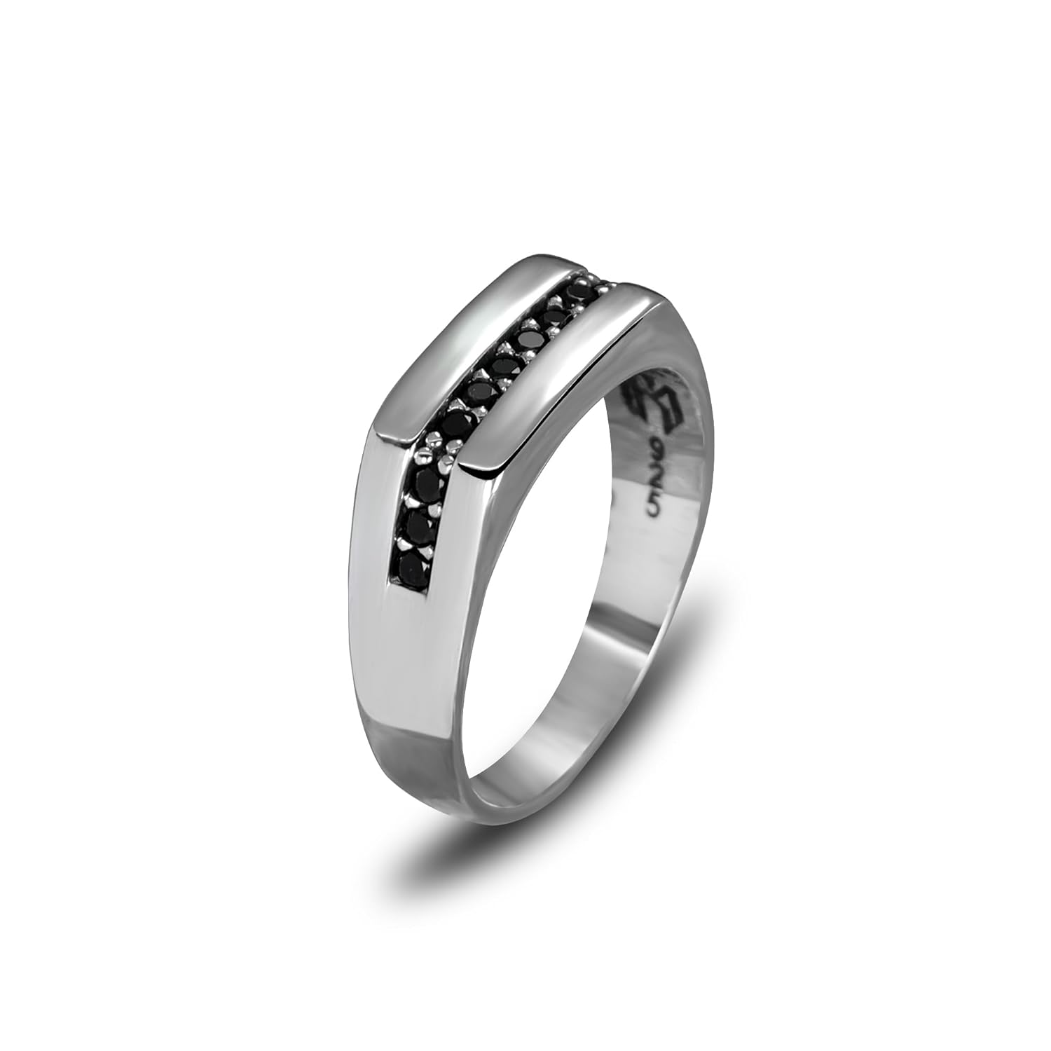 925 Sterling Silver Men's Ring, Engagement Ring for Men, Handmade Wedding Ring with Gemstones, Silver Wedding Band, Elegant Silver Band Ring (Black Zircon, 6.5)