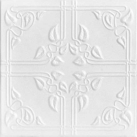 A La Maison Ceilings R37 Ivy Leaves Foam Glue-up Ceiling Tile (384 sq. ft./Case), Pack of 144, Plain White Cover