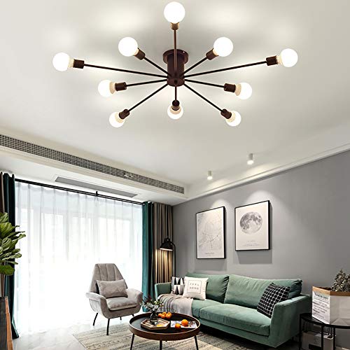 Candelier de Sputnik 8 luces en hierro negro para techo de comedor 6