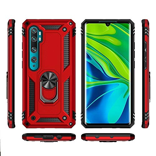 Image of DR VAKU Hybrid Ring Armor Back Cover for Redmi Note 10 Pro Tough Armor Bumper Case with 360 Metal Rotating Kickstand Ring Holder - Red