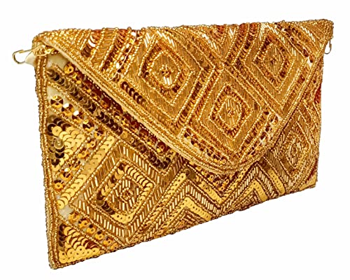 Image of DUCHESS Women's Hand Embroidered Envelope Clutch -Bridal Ethnic Traditional Casual Purse /Clutch /Handbag (23 L x 2.5 W x 13H cm)