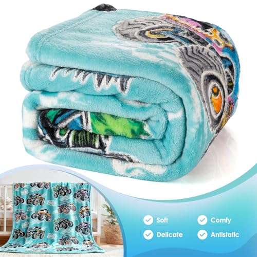 Image of Truck Glow in The Dark Blanket Truck Toys Gifts for Kids Boys Girls Teens Age 1-16 Years Old Child Birthday Christmas Halloween Excavator Construction Tractor Car Throw Bedroom Decor Blue 50 inchx 60 inch