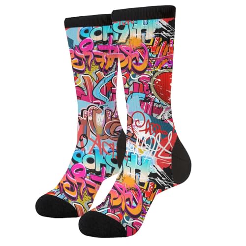 Aoojanu Graffiti Wall Hip Hop Art MenS Novelty Crew Socks Casual Funny Crazy Dress Socks