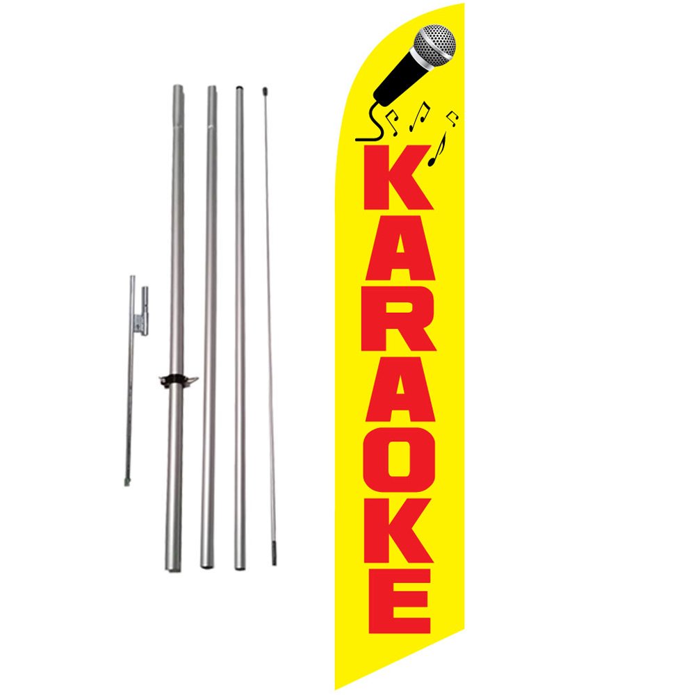 Karaoke 15 foot Outdoor Advertising Feather Banner Flag Kit Sign with Flag Pole and Ground Spike