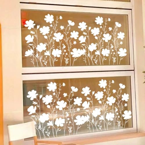 Hikosiya 静電ステッカー 窓ステッカー 花 花瓶 蝶 ハート 風船 窓 ドア 戸棚 浴室 ガラス かわいい 飾り 両面印刷 水で貼る 貼り直し可能 静電気シール インテリア おしゃれ 春 夏 四季 ステッカー DIY PVC素材 生活防水 部屋飾り 店舗飾り (白い花)