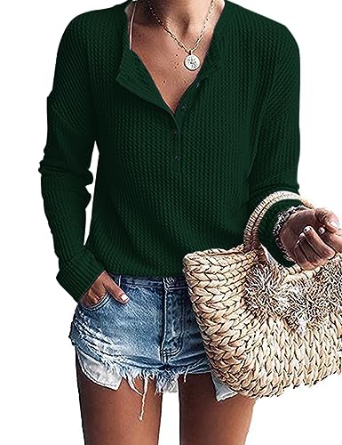 Image of MOLERANI Womens Long Sleeve Waffle Knit Henley Shirts Tunic Tops