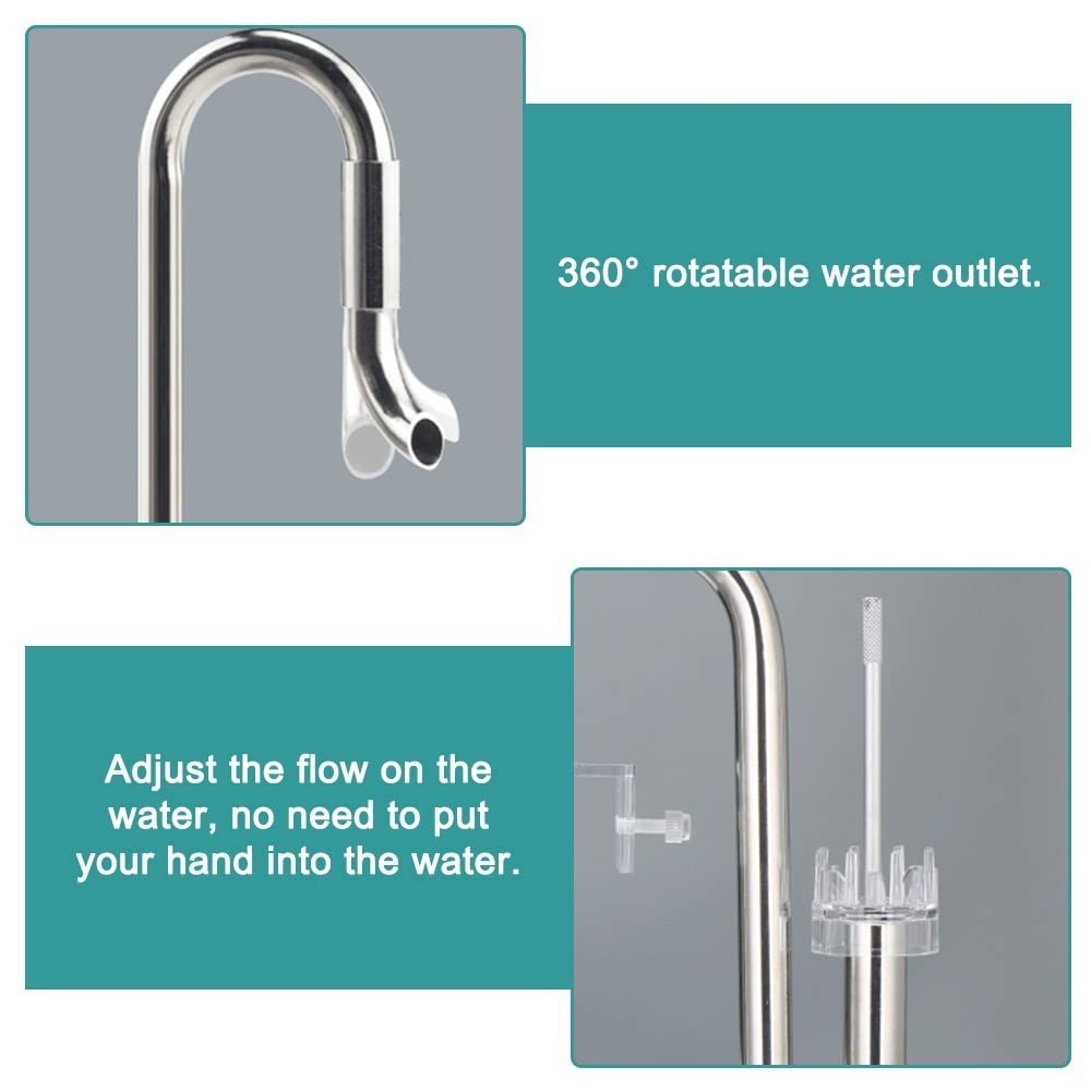 DONGKER Tubo de lirio de metal, acero inoxidable de 12/16 mm para acuario, salida de agua, desnatador de superficie para acuario