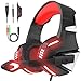 VersionTECH. Cuffie gaming per PS4 con microfono pieghevole, audio surround, luce LED, cancellazione del rumore, fascia imbottita. Compatibile con PS4/PC/Xbox One/PSP/smartphone/tablet