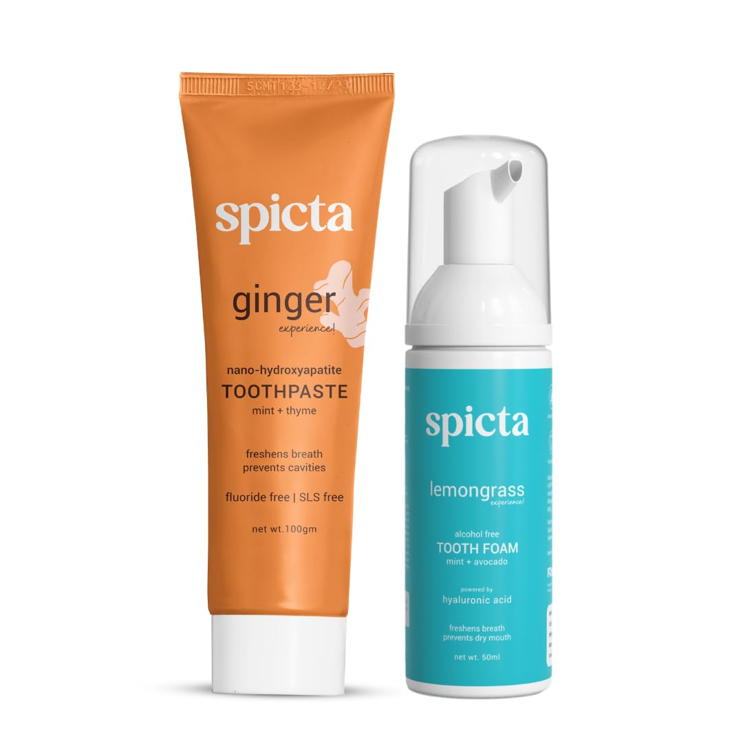 Spicta Ginger Mint Natural Hydroxyapatite Toothpaste 125gm & Lemongrass Mint Tooth Foam with Hyaluronic Acid 50ml | Whitens Teeth, Gum Care | Fluoride Free, SLS Free, Alcohol Free for Adults & Kids (B0CB6G62QK) Amazon Price History, Amazon Price Tracker