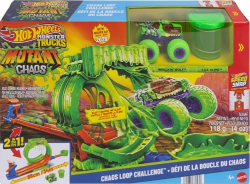 Hot Wheels Monster Trucks Mutant Chaos, Chaos Loop Challenge Playset | Track Set with 1:64 Scale Wreckin’ Wolf Truck & 4-Ounce Container of Reusable Slime, 2 Ways to Play - image 7