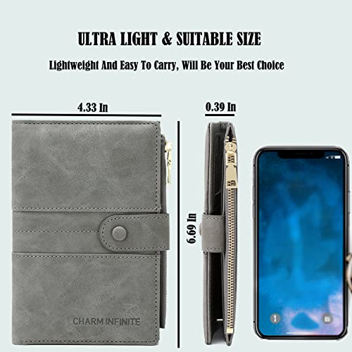 Bozkoa Multiple Leather Rfid Blocking Passport Holder Women Men With Zipper Pocket, Passport Wallet For Travel Hold 2 Passports,Family Passport Holder&Passport Cover Button Closure (Grey) #TOP5