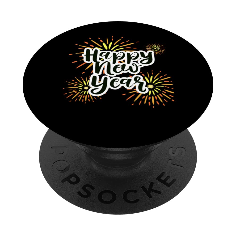 New Year's Eve Party Colorful Fireworks Firecrackers Design PopSockets Swappable PopGrip, Black