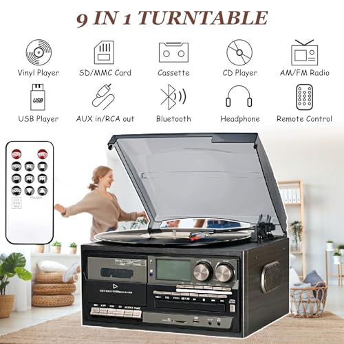 Altoparlanti Stereo Bluetooth con Lettore CD e Giradischi: Il Centro Musicale definitivo per audiofili e per l;intrattenimento Domestico. (Black 110V)