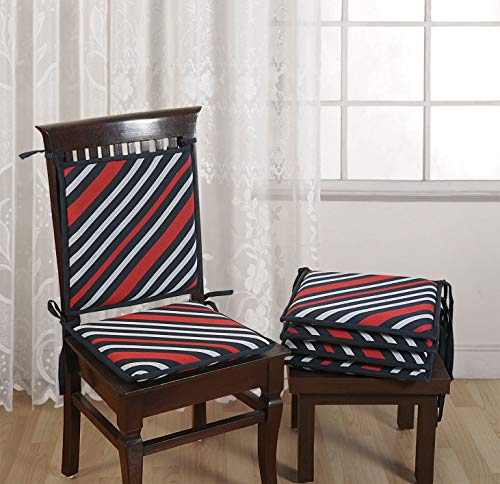 Image of Swayam Pure Cotton Reversible Chair Set Pads with Loops 16X16 | Machine Washable Chair Pad Set of 3 | Indoor Square Cushion Seat Or Chair Pads