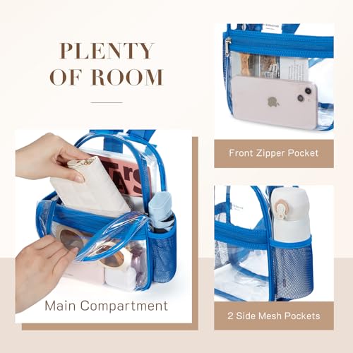 Image of Missnine Mini Clear Backpack for Stadium Events, Small Clear Bag Stadium Approved PVC for Festivals, Concert Sport Events (Classic, Blue-Casual)