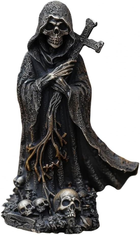 Skeleton Figurine Evils Grim Reaper for Halloween Home Office Decor Resin Statue Sculpture Ornament C