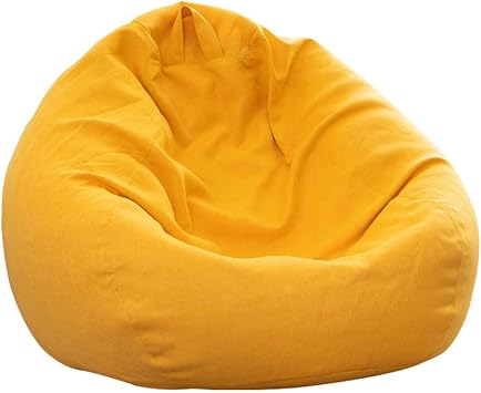 3-4 Ft Bean Bag Chairs for Adults Teens, Fluffy Seating for Bedroom, Breathable Fabric Rounded Shape Smooth Lines, Replacement Covers No Filler, Cover Only,Yellow,L