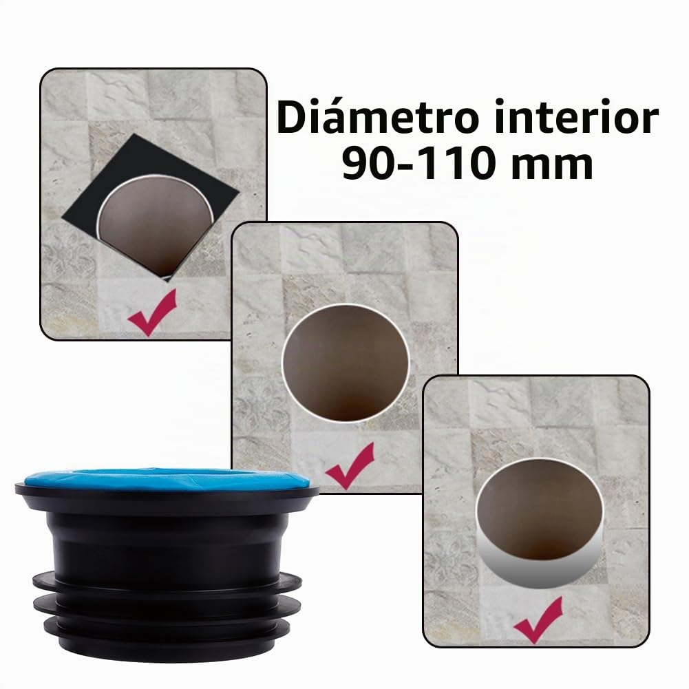 Anillo de Sellado para Inodoro Sin Cera - Junta de Goma Gruesa Antifugas y Anti-Olores - Kit de Instalación con Pernos y Arandelas - Sello Universal Ajustable para Tuberías de Desagüe y Tazas de Baño