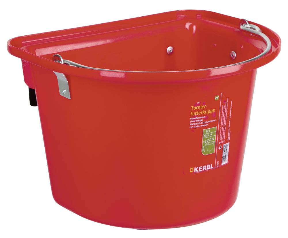 Kerbl Turnier-Futterkrippe mit Einhängebügel und Tragegriff, Futtereimer, rot, 39x32,5x26cm, 12l, 1 Fressplatz, stabiler Kunststoff