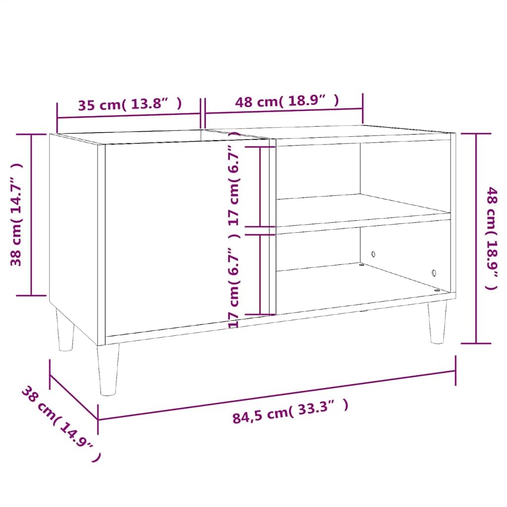 Armadietto per dischi LP grigio cemento, 84,5 x 38 x 48 cm | Robusto scaffale in vinile grigio cemento per il soggiorno, ideale come tavolo per giradischi e per riporre LP