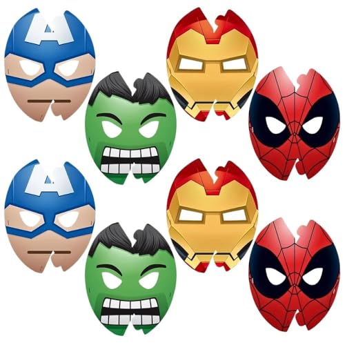 Marvel Emoticon Party Masks 8 Count - Assorted Paper Superhero Masks For Kids Unique & Fun Design - Perfect For Birthday & Themed Parties One Size Fits All