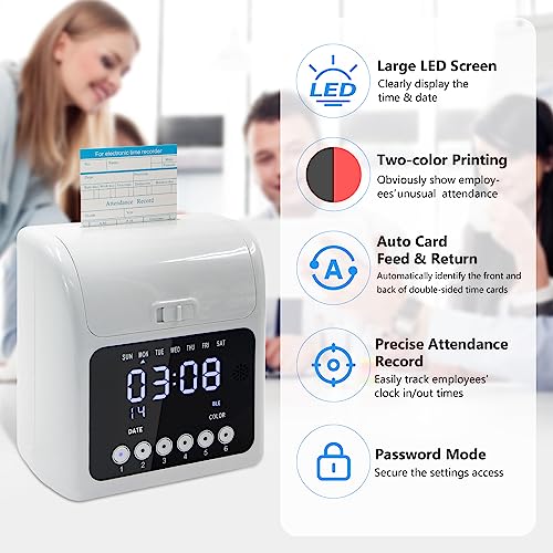 Image of TooCust Time Clock with Passcode, Auto-Align Time Clocks for Small Business, Time Clock Punch Machine with 50-Piece Time Cards, and One Ink Ribbon Cartridge