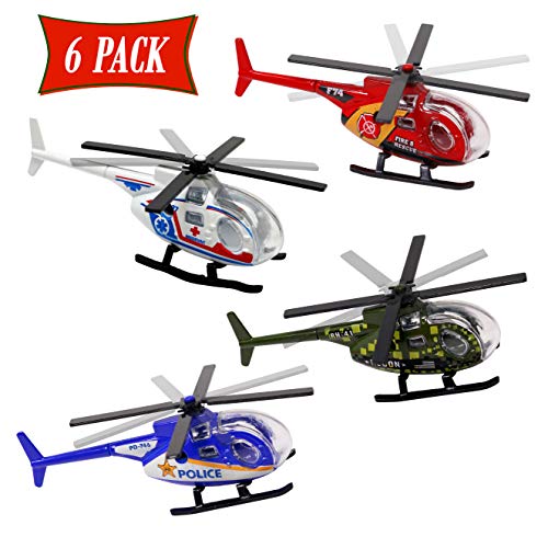 Diecast Helicopters For Kids And Toddlers Assorted Toy Helicopters - Army, Police, Medic, and Fire Helicopters Toy Set Of 6 Die Cast Helicopters For Party Favors, Prizes, Gifts, Or Cake Topper