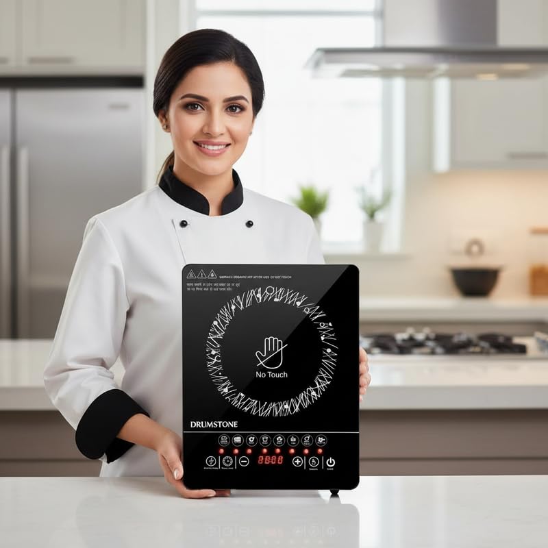 Image of Drumstone (15 Years Warranty) 2000W Portable Electric Chula - High-Power Induction Cooktop, Smart Cooking Stove for Home with Easy-Clean Surface