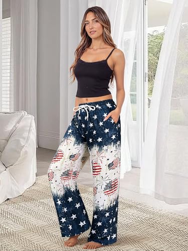 Image of RMCMS Women Drawstring Patriotic Pajama Pants 4th of July Lounge Pants Comfy Casual Sleepwear Pjs Bottoms with Pockets