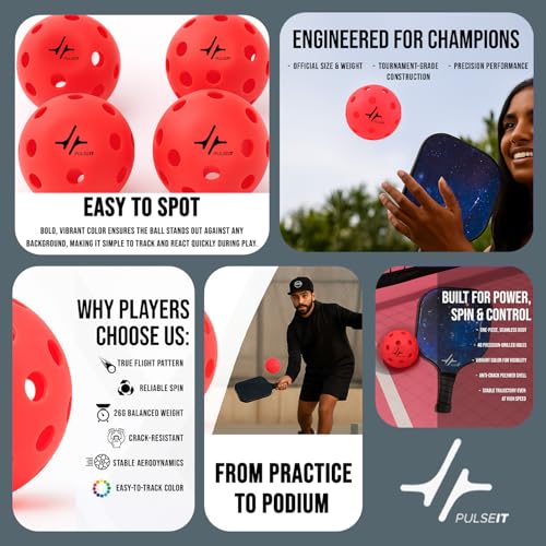 Image of PulseITRally Outdoor Pickleball Balls Set of 6 | 40 Precision Holes, Stable True Flight & Consistent Bounce | Durable High Visibility Pickle Balls for Training, Practice & Competition | Pink