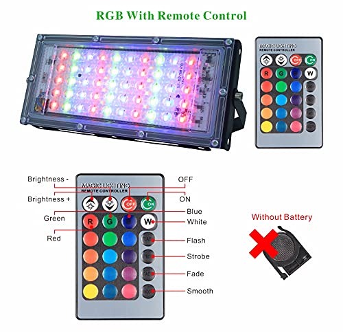 Image of MLD BL2059 50W Multi Color Changing Crystal Led RGB Flood Light with Remote Waterproof Brick Floodlights for Decoration Lights |Red, Green, Blue| 50 Watt | Pack of 6