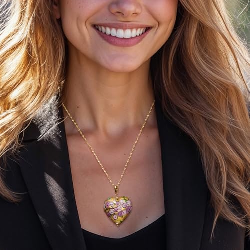 Ross-Simons Italian Multicolored Murano Glass Rose Heart Adjustable Pendant Necklace in 18kt Gold Over Sterling2