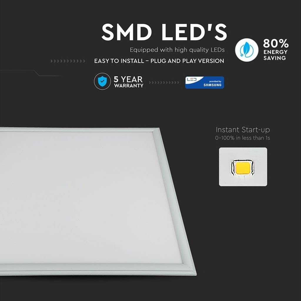 V-TAC Panneau LED – 45 W, 600 x 600 mm, avec Puce Samsung, 6 pièces, Blanc