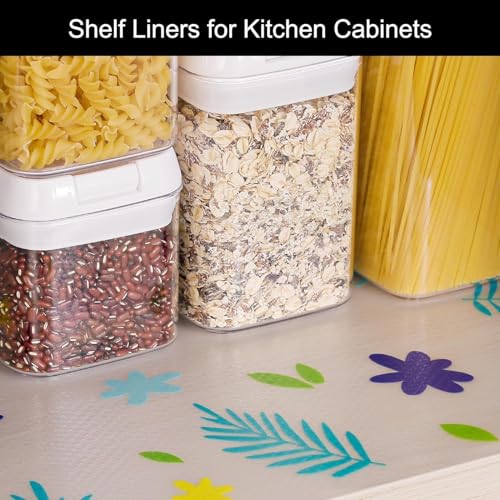 Image of EVA Fridge Shelf Liner Roll, Washable Drawer Mat Sheet, Cut-to-Size Cabinet & Refrigerator Shelf Protector, Food Contact Suitable Multipurpose Kitchen Table Liner Roll, 3 Meter (Blue Flower)