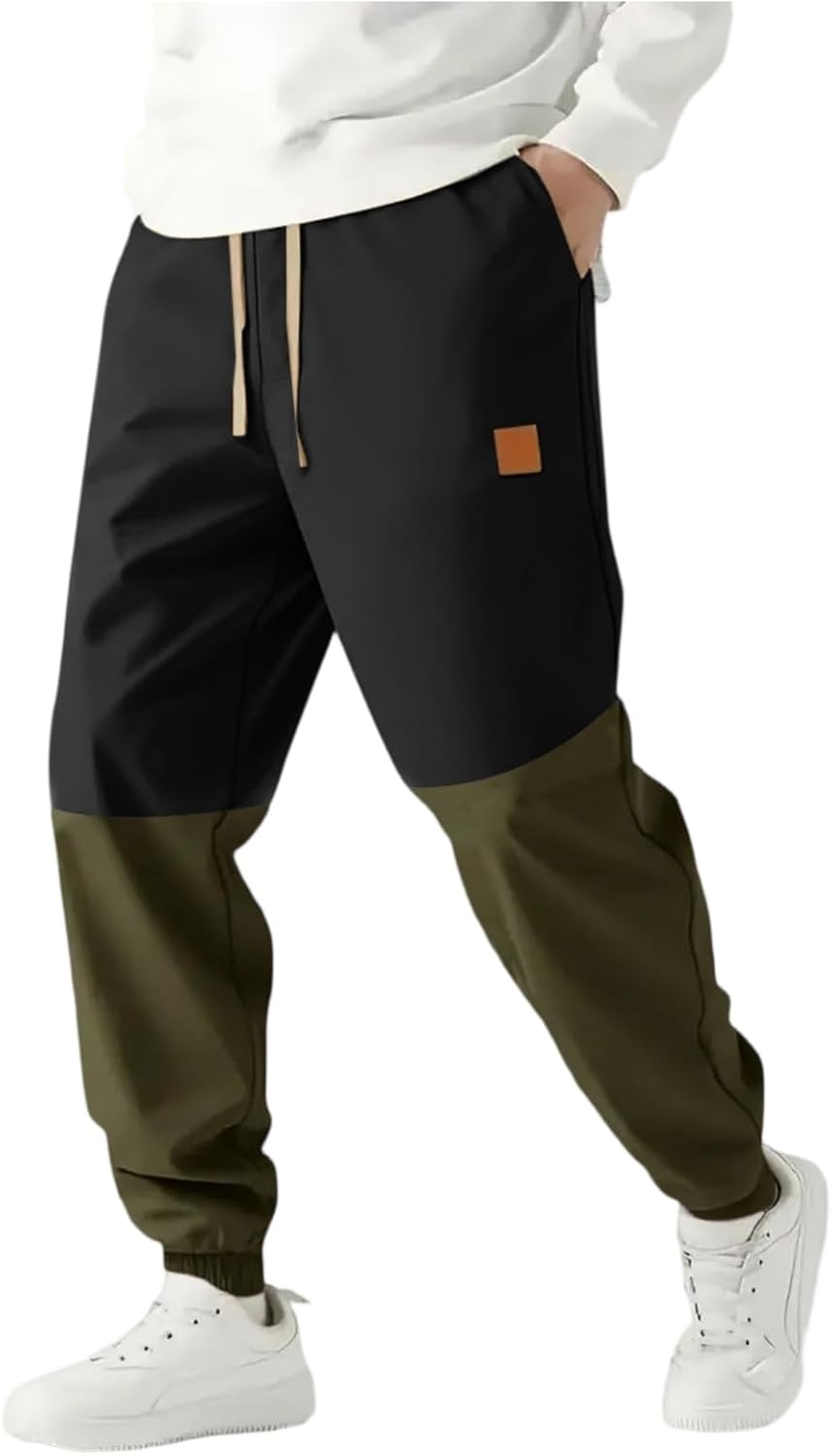 Men's Fleece Sweatpants Casual Loose Fit Joggers Elastic Waist Heavyweight Tapered Cargo Pants with Pockets