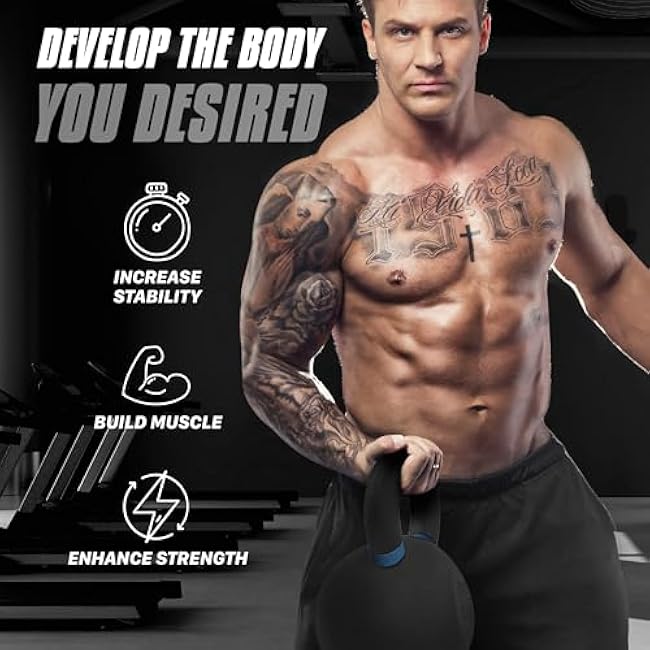 Yes4All Powder Coated Cast Iron Kettlebell Single Deep Blue - 40 KG / 88 LB Strength Training Kettlebells Weight Set for Full Body Workout, Home Gym