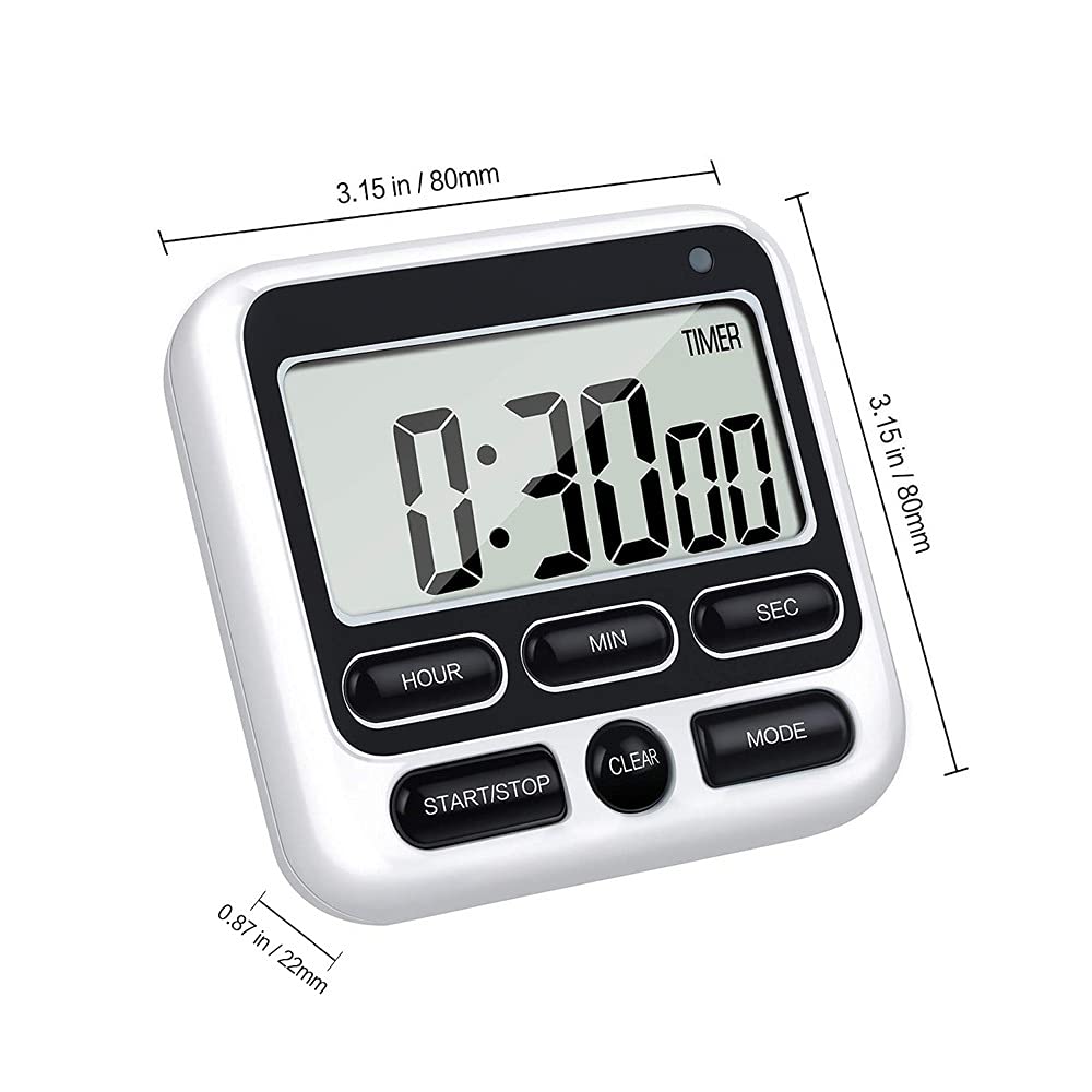Temporizador de Cocina Digital de Pantalla Grande, Temporizador Digital Cuadrado, Cuenta atrás, Despertador, cronómetro para Dormir (Negro)