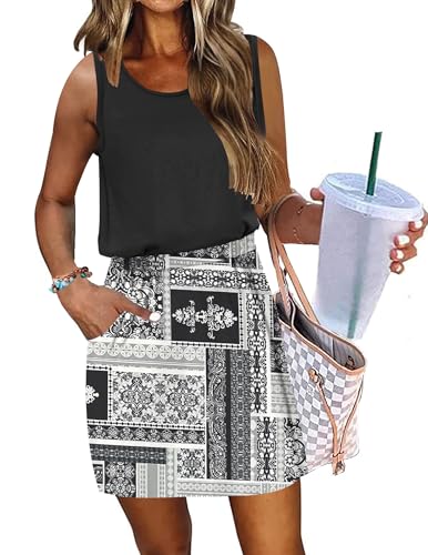 Image of AUSELILY Women Summer Dress 2025 Casual Sleeveless Sundress Crew Neck Beach Short Dresses with Pockets