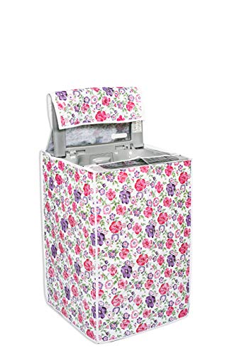 Image of Classic Top Load Washing Machine Cover Suitable for Voltas 6 Kg, 6.5 Kg, 7 Kg, 7.5 Kg (55cmsX55cmsX89cms, White & Pink Flower, Medium)