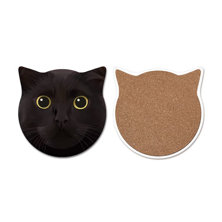 PAOSOD Cat Shaped Absorbent Coaster, 4.25Inches Kitten Realistic Style Cup Mat, Cat Lovers Favour, Non-Slip Non-Stick Deep Tray, Prevents Furniture Damages, Suitable for Kinds Cups Tabletop Protection