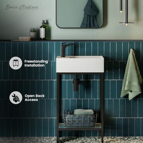 Image of Swiss Madison Pierre 19 Single, Freestanding, Open Shelf, Matte Black Frame Bathroom Vanity