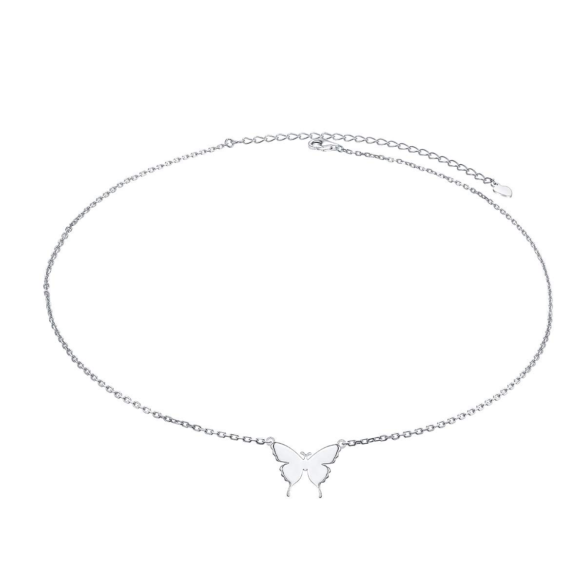 DAOCHONG S925 Sterling Silver Choker Butterfly Clavicle Short Pendant Necklace for Women