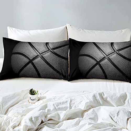 3D Black Basketball Pattern Boys Bedding Duvet Cover Set King Size, Sports Games Comforter Cover For Kids Teen Young Man Adult Bedroom Decorative, Soft Luxury Microfiber Quilt Cover With Zipper #TOP3